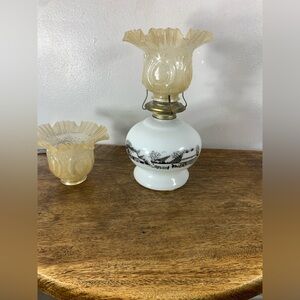 Vintage karosene 1950s milk glass oil lamp